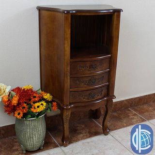 International Caravan International Caravan Carved Wood Telephone Stand Brown Size 3 drawer