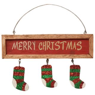 Dekorasyon Wooden Merry Christmas Sign with Glittered Socks (Set of 2)