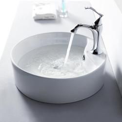 Kraus Bathroom Combo Set White Round Ceramic Sink/Ventus Bas inch Faucet Kraus Sink & Faucet Sets