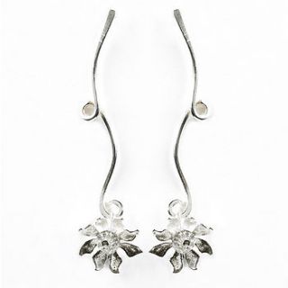 silver twisty flower earrings by pink butterfly