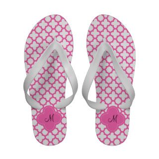 Monogram Hot Pink Quatrefoil Pattern Flip Flops