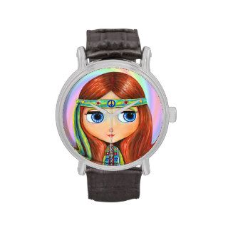 Cute Redhead Big Eye Hippie Girl in Green Wristwatches