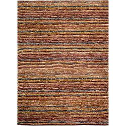 Hand knotted All natural Striped Red/ Multi Rug (5 X 8)