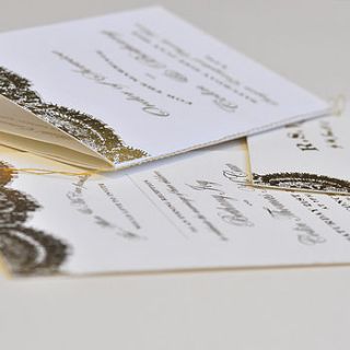 gold lace wedding stationery by e.y.i.love