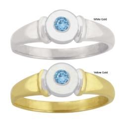 10k Gold Synthetic Blue Zircon Contemporary Two tone Ring Cubic Zirconia Rings