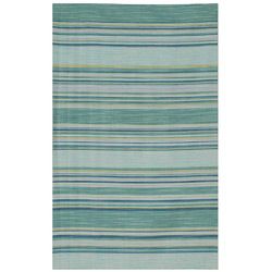 Flat Weave Green/ Blue Striped Wool Rug (9 X 12)
