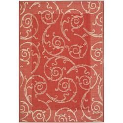 Contemporary Red/ Natural Indoor/ Outdoor Rug (9 X 12)