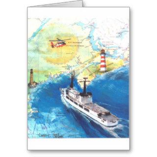 USCGC CHASE Helicopter Lighthouses Nautical Chart Greeting Cards