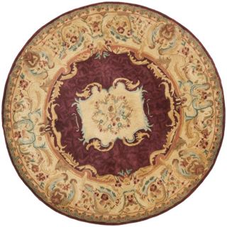 Handmade Aubusson Limours Burgundy/ Gold Wool Rug (36 Round)