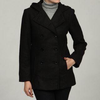 Trendz Womens Charcoal Wool blend Hooded Peacoat