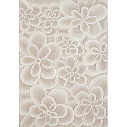 Handmade Bleach Tan Flowers New Zealand Wool Rug (8x10)