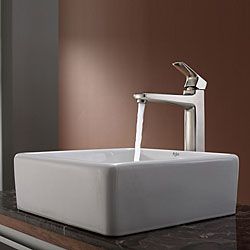 Kraus Bathroom Combo Set White Square Ceramic Sink And Virtus Faucet