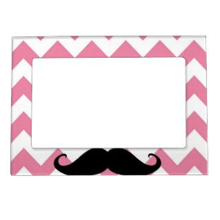 Funny Black Mustache And Pink Chevron Pattern Magnetic Picture Frame
