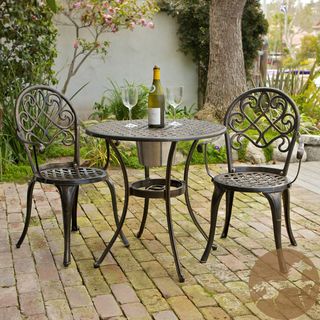 Christopher Knight Home Angeles Cast Aluminum Outdoor Bistro Furniture Set With Ice Bucket
