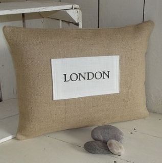 personalised city destination cushion by rustic country crafts
