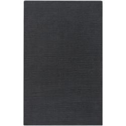 Hand crafted Solid Black Casual Ridges Wool Rug (9 X 13)