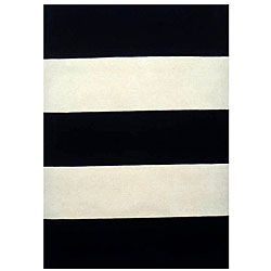 Hand tufted Black/ Ivory Stripe Wool Rug (5 X 8)