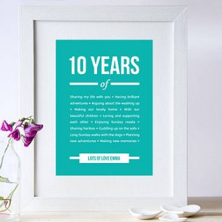 personalised 10 year anniversary print by elephant grey