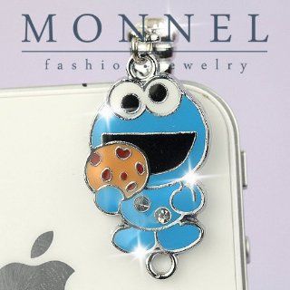 ip283 Cute Blue Cookie Monster Anti Dust Plug Cover Charm for iPhone 3.5mm Cell Phone Cell Phones & Accessories