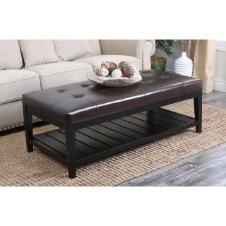 Abbyson Living Manchester Tufted Leather Coffee Table Ottoman