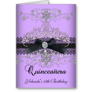 Folded Card Quinceanera Purple Glitter Tiara