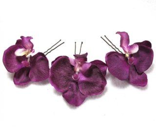 Small Purple Orchid Cluster Hair Flowers  Set of 3  Hair Clips  Beauty