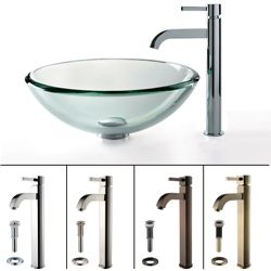 Kraus Clear Glass 19mm Thick Vessel Sink And Ramus Faucet