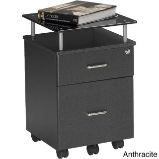 Mayline Vision Black Glass top Two drawer Mobile Pedestal File Cabinet