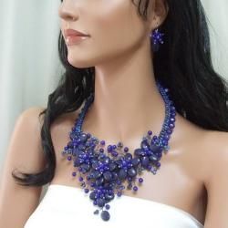 Sterling Silver Navy Blue Lapis Floral Weave Jewelry Set (Thailand) Jewelry Sets