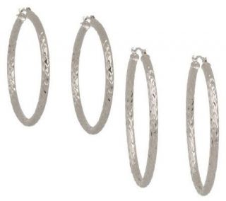 Round or Oval Double Diamond Cut Hoop Earrings 14K Gold —