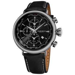 Akribos XXIV Men's Black dial World time Alarm Genuine Leather strap Watch Akribos XXIV Men's Akribos XXIV Watches