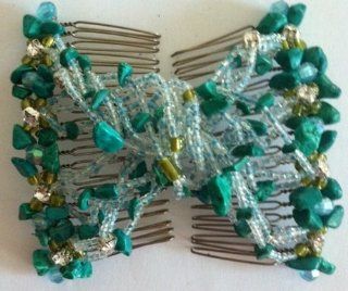 Hair Bling Turquoise Stones with Lime Green and Crystals Double Comb Hugger 7 Jewelry