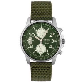 Seiko Men's SNN083 Chronograph Green Fabric Watch Watches