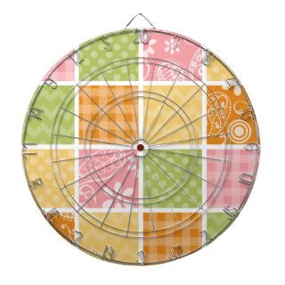 Orange, Yellow, Pink, and Green Patchwork look Dartboard With Darts