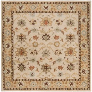 Hand tufted Traditional Acushnet Vanilla Floral Border Wool Rug (4 Square)