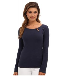 Mavi Jeans Stitch Detailed Top Womens Long Sleeve Pullover (Navy)