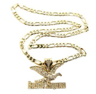 Hip Hop Gold Rhinestone Brick Squad Bricksquad Pendant Figaro Chain Necklace MSP276G Jewelry