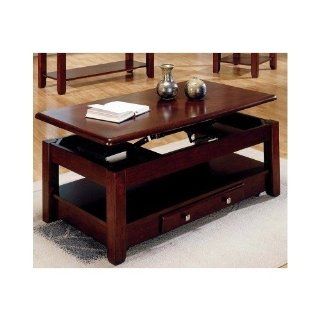 Lift top Coffee Table in Cherry Finish with Storage Drawers and Bottom Shelf  