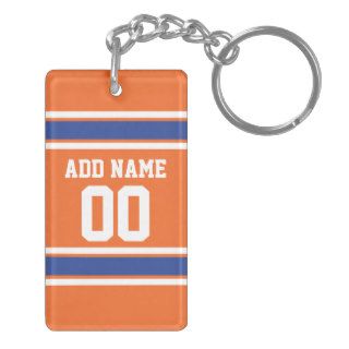 Orange Blue Sports Jersey with Name and Number Rectangular Acrylic Key Chains