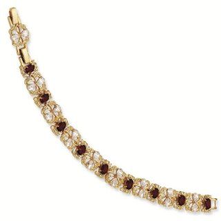 Gold plated Swar Crystal Red 7.25In with 1In ext Garland Bracelet   Jacqueline Kennedy Jewelry Reeve and Knight Jewelry