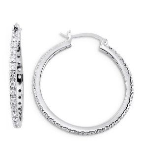 925 Sterling Silver Large Thin Round CZ Hoop Earrings Jewelry