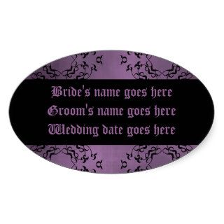 Gothic dirty purple damask wedding labels oval stickers