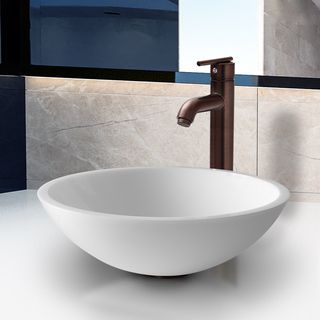 Vigo Flat Edged White Phoenix Stone Glass Above Counter Vessel Sink With Oil Rubbed Bronze Faucet
