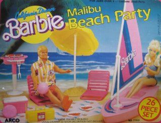 California Dream BARBIE Malibu Beach Party 26 Piece Playset (1987 Arco Toys, Mattel) Toys & Games