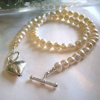 freshwater pearl heart necklace by dirty cherub