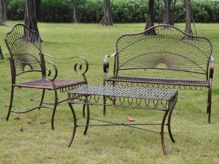 SUN RAY 3 PIECE IRON LOVESEAT SET   LOVESEAT, COFFEE TABLE and 1 CHAIR   PATIO FURNITURE  Outdoor And Patio Furniture Sets  Patio, Lawn & Garden