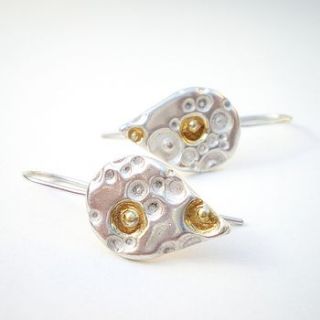 coral silver and gold teardrop earrings by ali bali jewellery