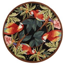 Hand hooked Parrots Black Wool Rug (4 Round)