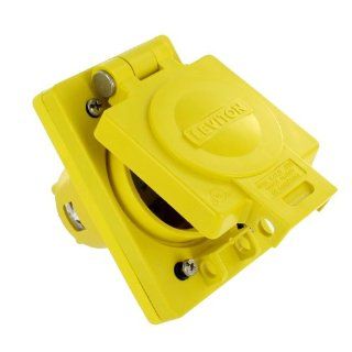 Leviton 99W49 S 30 Amp, 277 Volt, NEMA L7 30, 2P, 3W, Industrial Grade, Grounding, Wetguard, Locking Single Outlet, Yellow   Electrical Cables  
