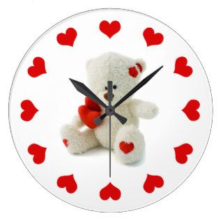 Cute Fluffy White Teddy Bear With a Heart Wallclocks